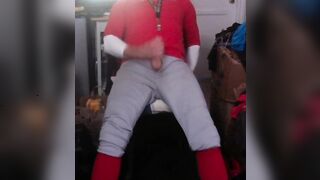 JockDad87 jerks his big cock in his baseball gear.